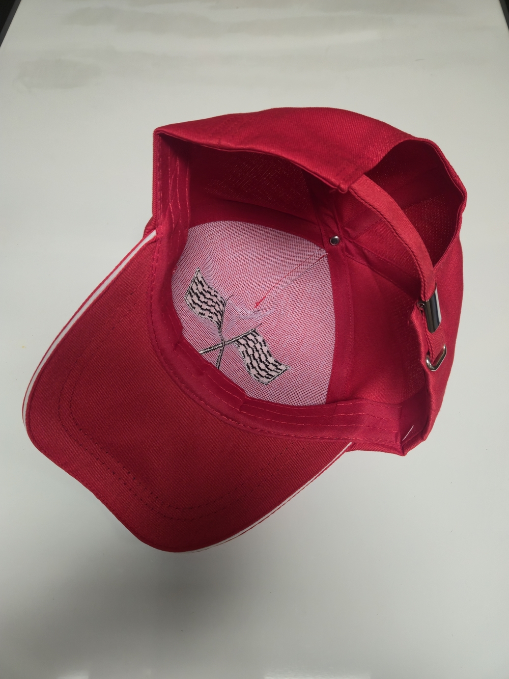 Red Racing Baseball Hat with Embroidered Checkered Flags - Picture 2 of 3